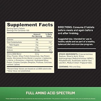 Optimum Nutrition Superior Amino 2222 . 160 Tablets 80 serv.
