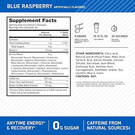 Optimum Nutrition Nutritiamino energy-30Serv.-270G-Blue Raspberry