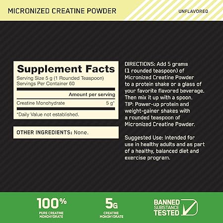 On Optimum Nutrition Micronized Creatine Powder, Unflavored, 60 Servings, 300 Gm.