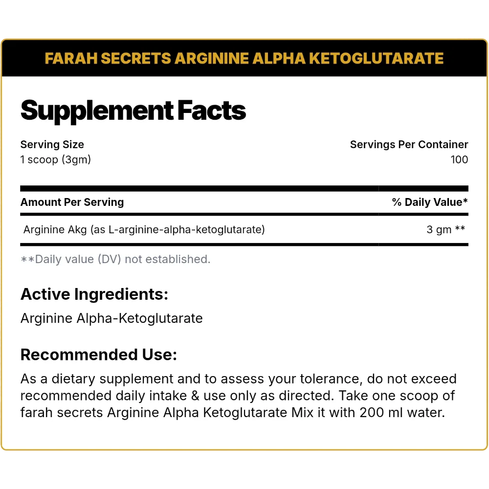 Farah Secret.-ARGININE ALPHA KETOGLUTARATE.-100 Servings.-300g.