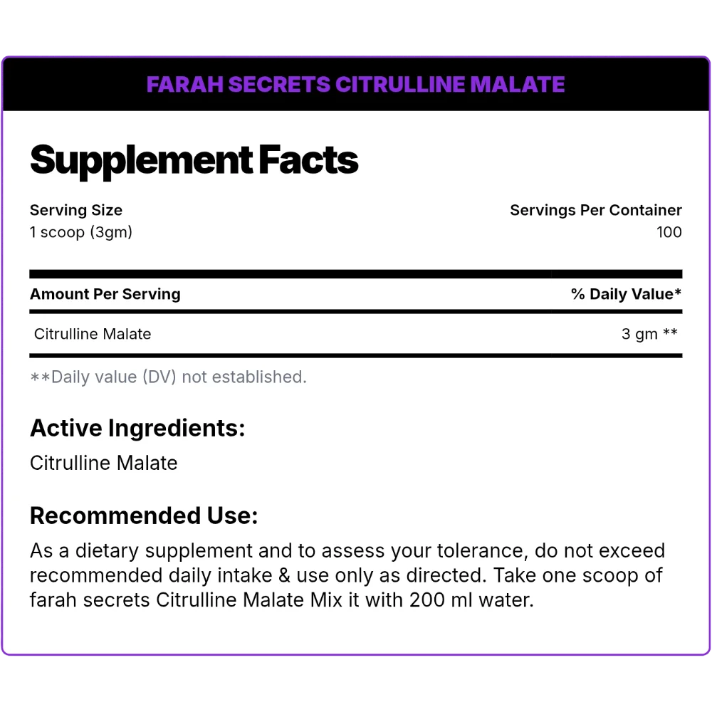 Farah Secret.-CITRULLINE MALATE.-100 Servings.-300g.
