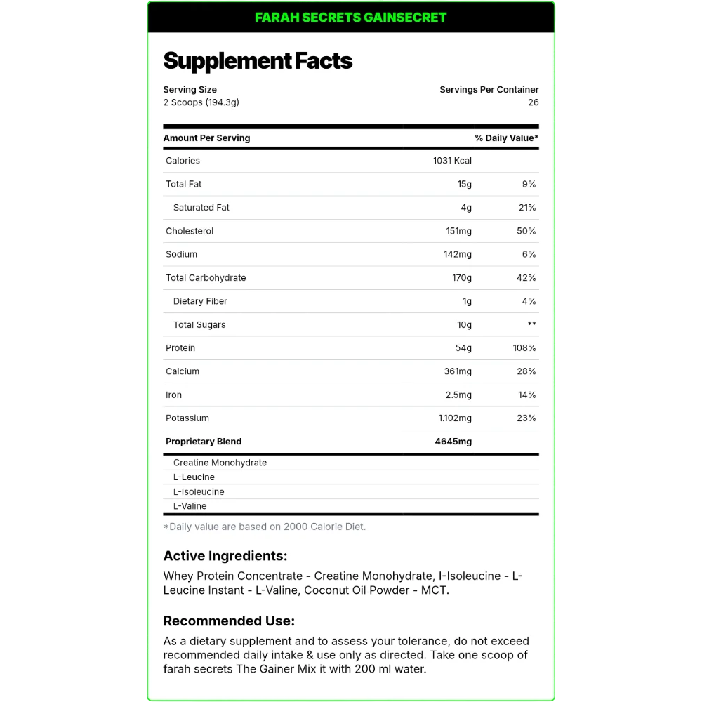 Farah Secret GAIN SECRET.-26 Servings.-5kg.