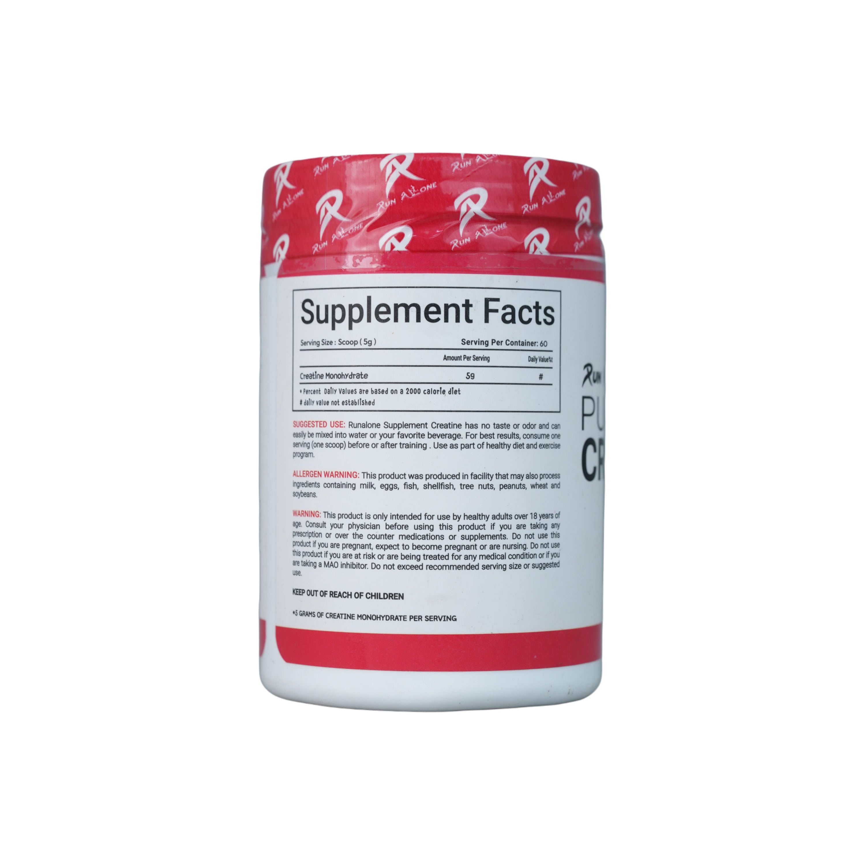 Run Alone Nutrition Pure Creatine.-60Serv.-300Gm.-Unflavored