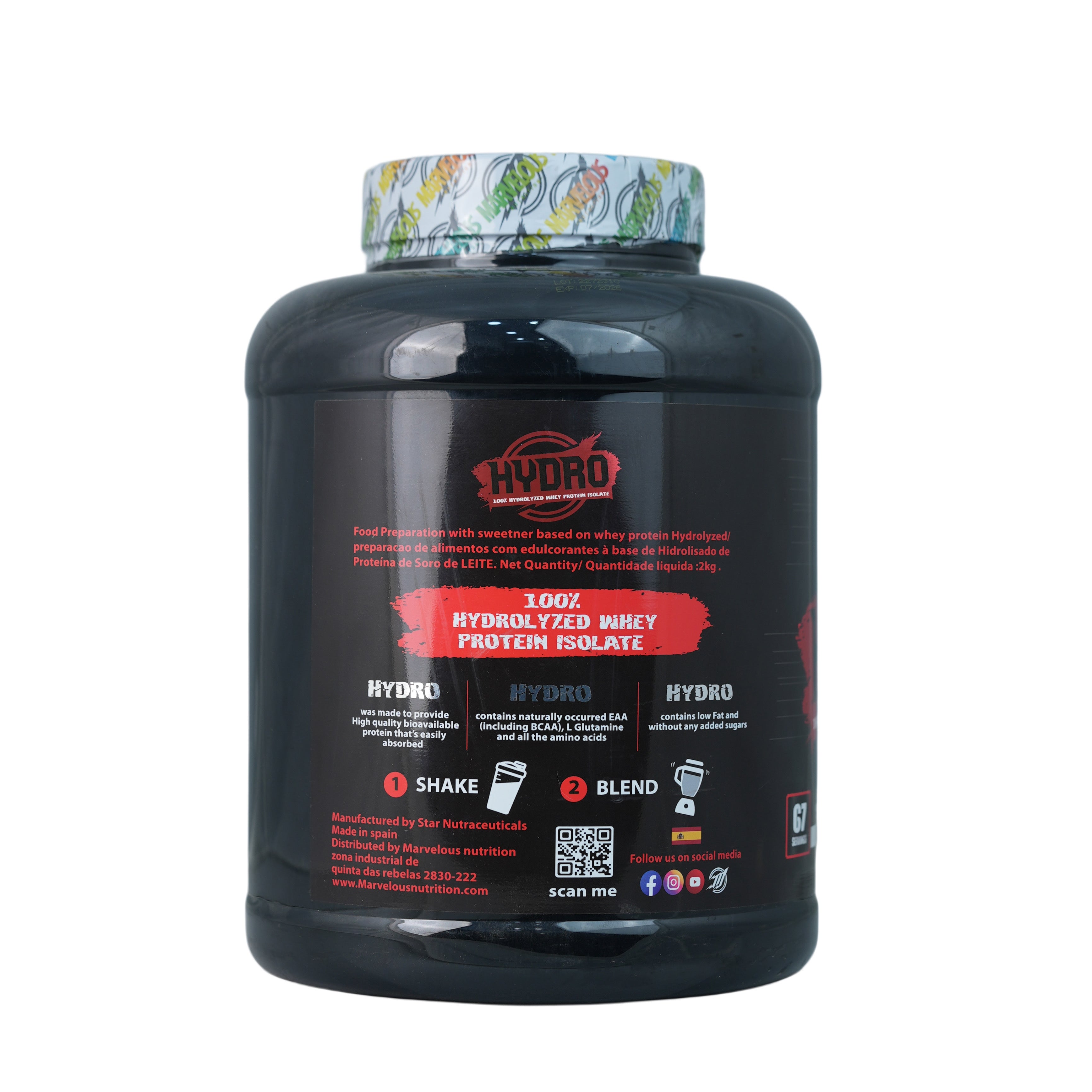 Marvelous Nutrition Hydro 100% Hydrolyzed Whey Protein Isolate-67Serv.-2KG