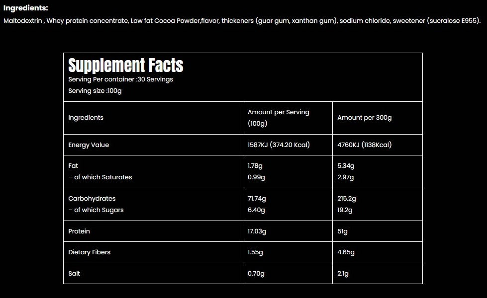 Marvelous Nutrition Big Extreme Weight Gainer.-30Serv.-3kg